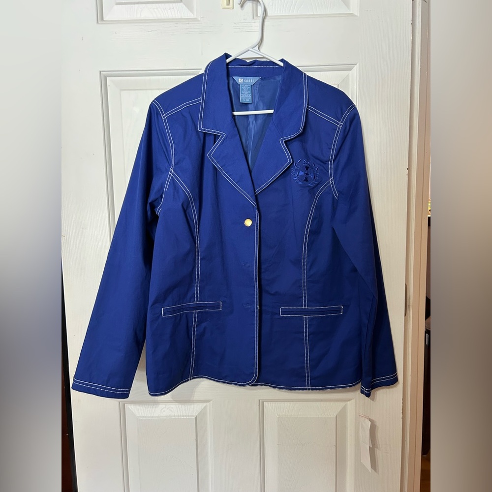 Koret VTG Women's Royal Blue Blazer XL White Stitching  Cotton Lined NWT